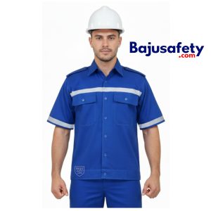 Jual Baju Wearpack Safety Kemeja Safety Lengan Pendek Biru Pertamina