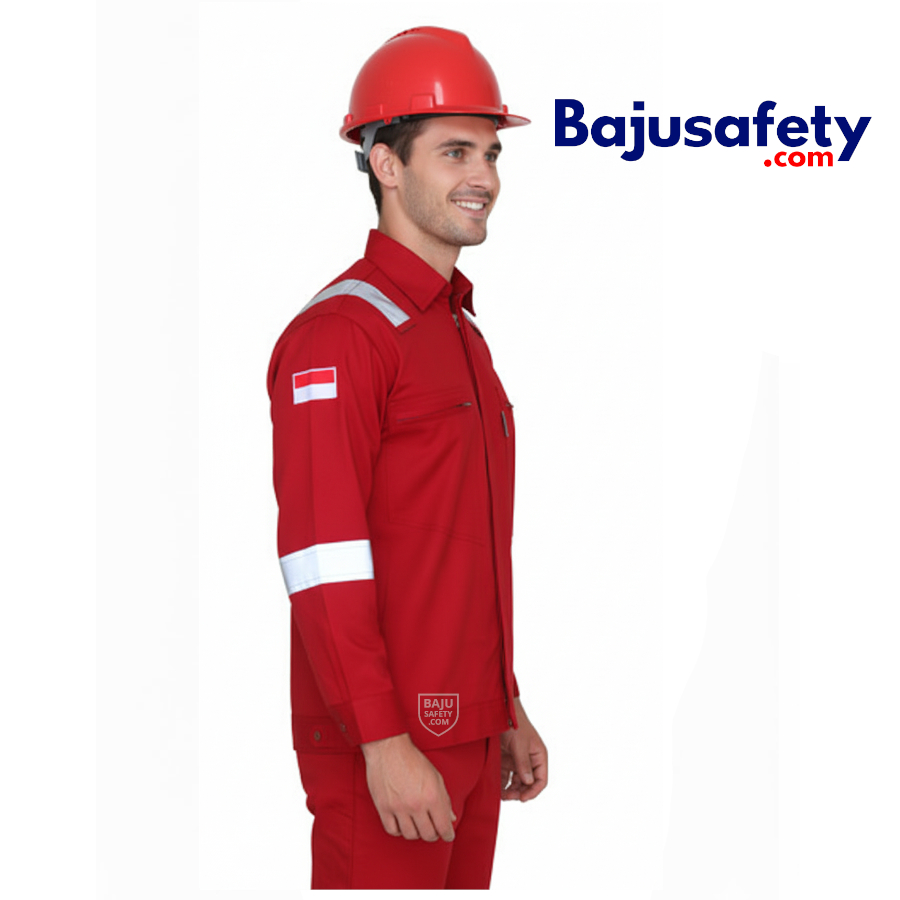 Baju Wearpack Tahan Api 100% Katun, Merah, Lengan Panjang-2