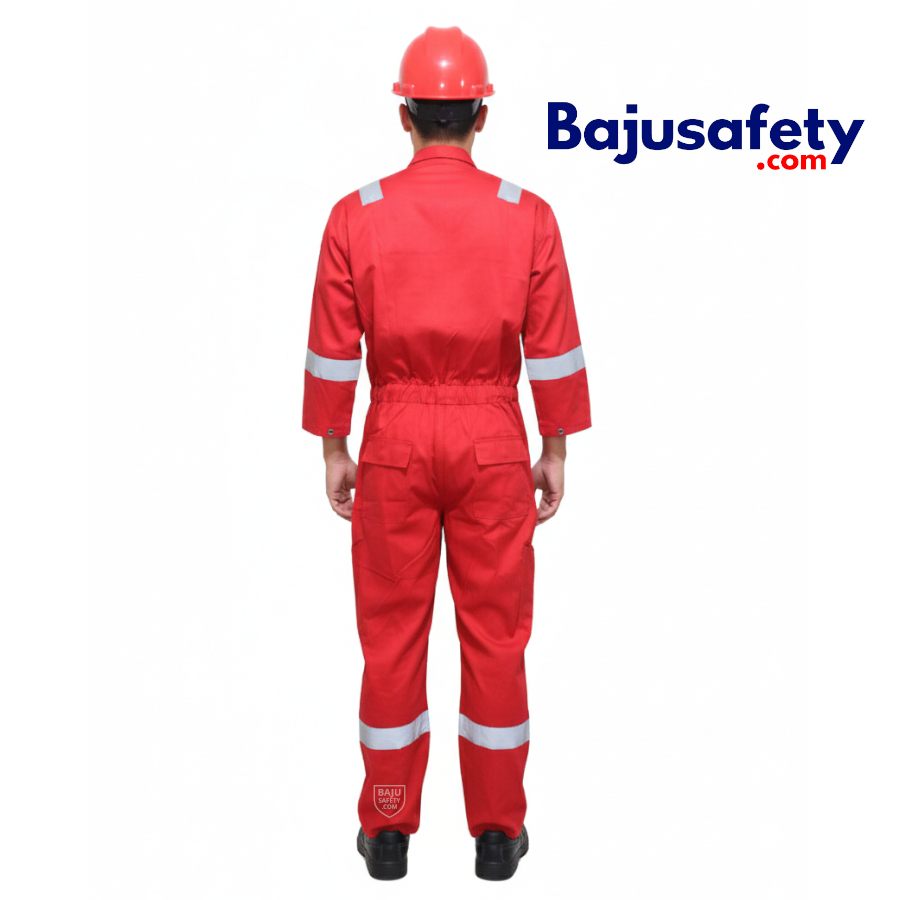 Wearpack Safety, Coverall atau Katelpak, Tahan Percikan Api, Merah, 100% katun-3